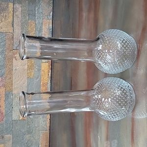Vintage clear glass hobnob vase set of two